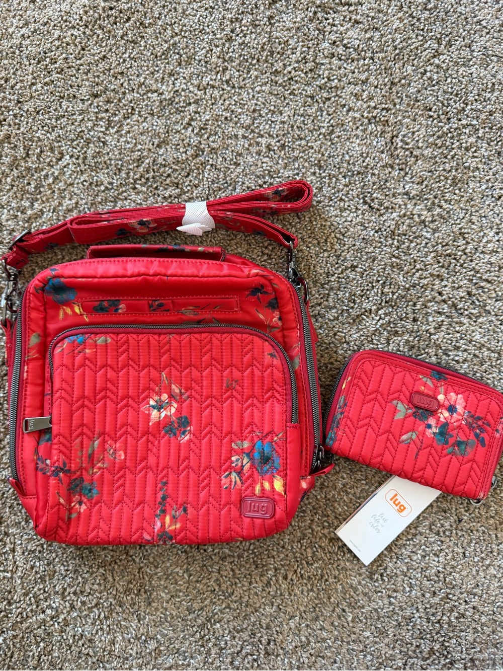 LUG Ranger Quilted Crossbody Bag & Wallet in Red Bouquet Floral